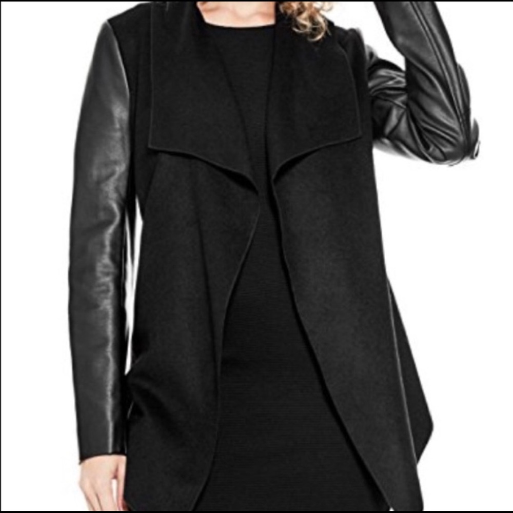 GUESS womens draped faux leather jacket